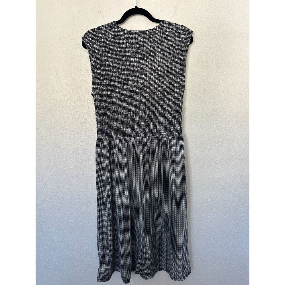 ZARA Smocked Gingham Black White Midi Dress NWT Size Large - Picture 4 of 8